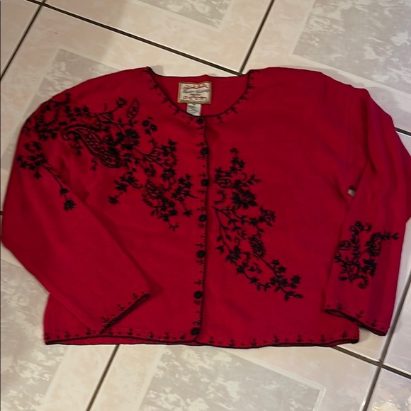 Vintage Heirloom Collectibles Red Cardigan with Black Accents Size PM - Picture 1 of 8